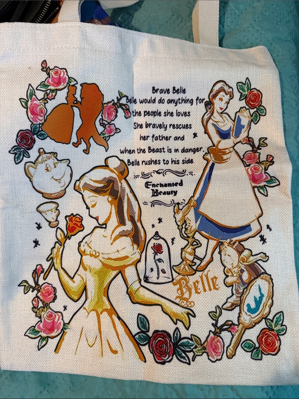Belle Disney Tote Bag with Floral Art